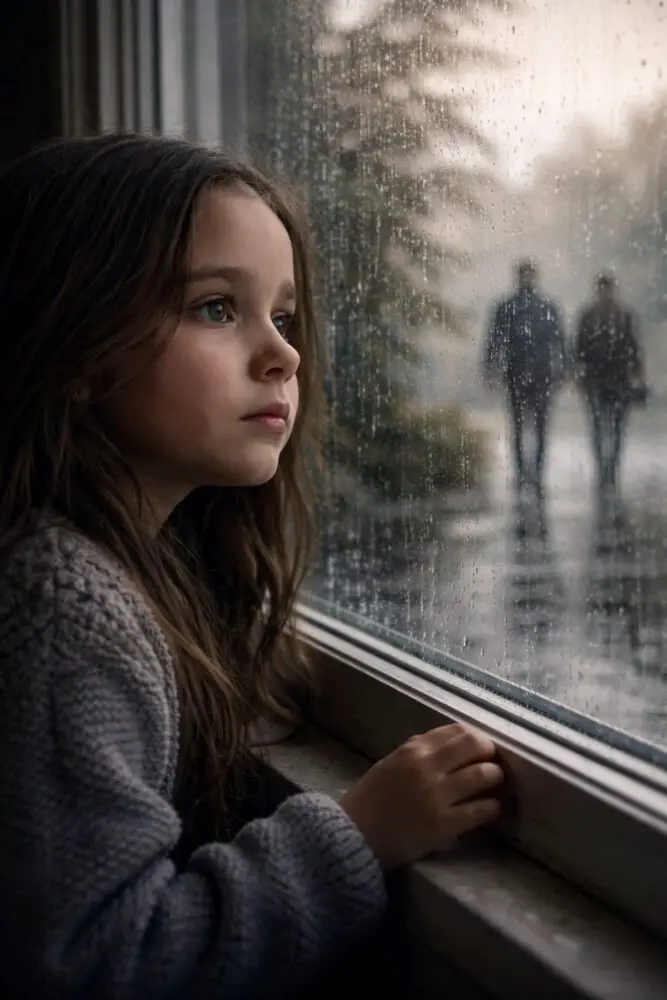 FILLE PLEURE FENETRE