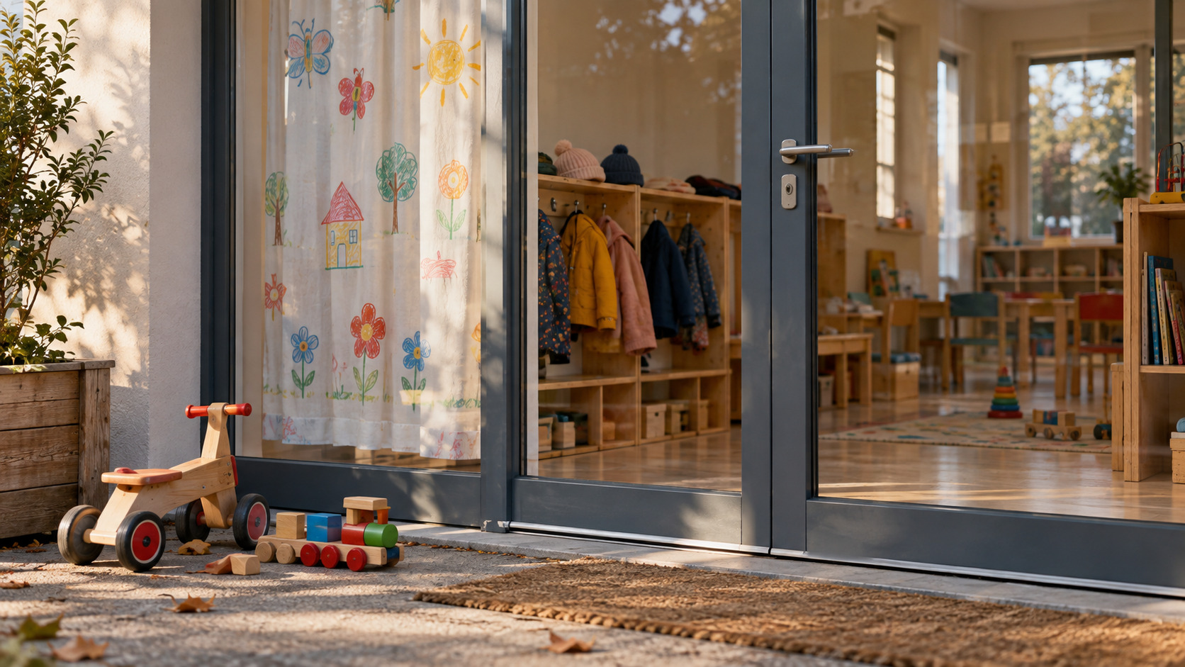 Entrée chaleureuse d’une maternelle au matin