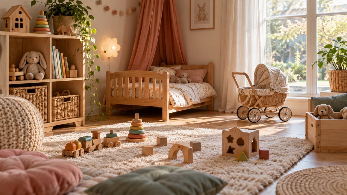 Crèche ou nounou : choisir le mode de garde de son bébé, jouets en bois dans un coin de jeu