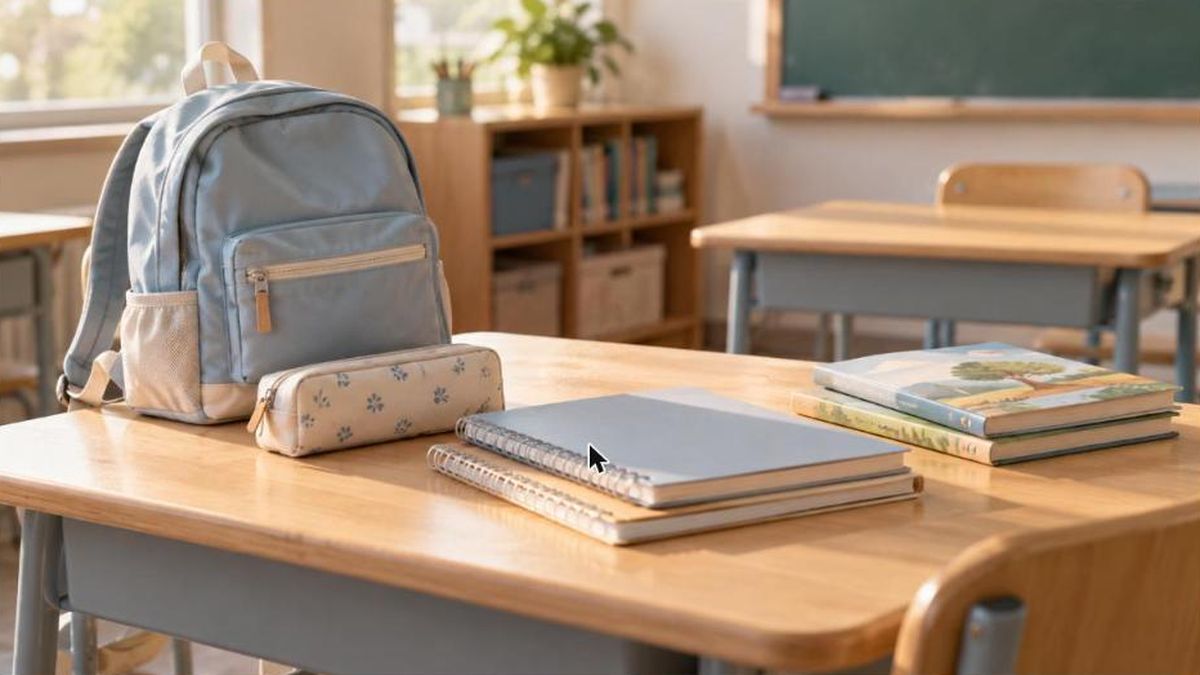 Éducation à la sexualité à l'école : cartable, cahiers et livres d'enfants posés sur un bureau