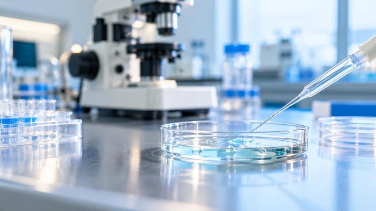 FIV et ADN : boîte de Petri, pipette et microscope dans un laboratoire de fécondation in vitro