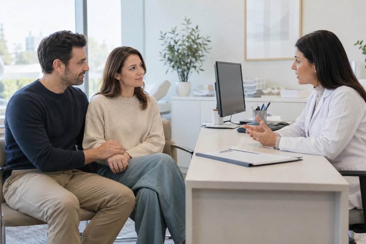 Couple en parcours de PMA qui échange avec un médecin au sujet du DPI-A