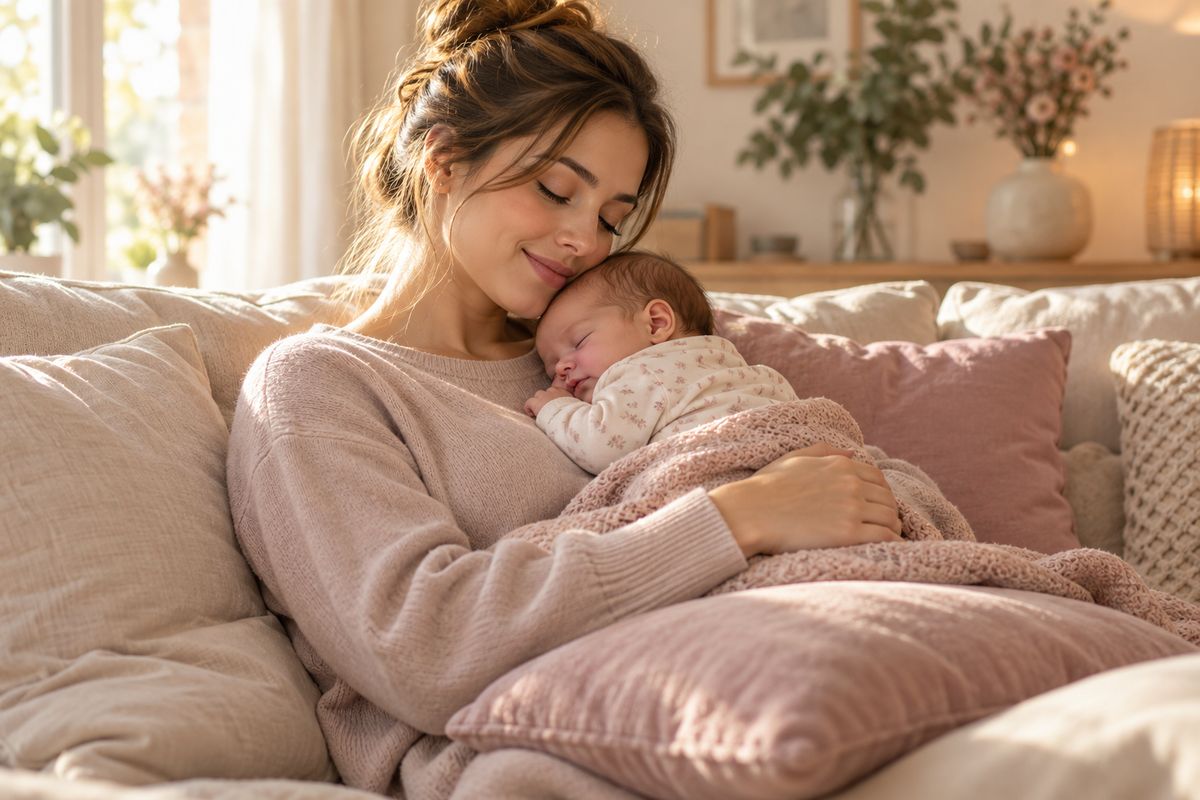 Maman qui se repose avec son nouveau-né pendant la récupération après une césarienne